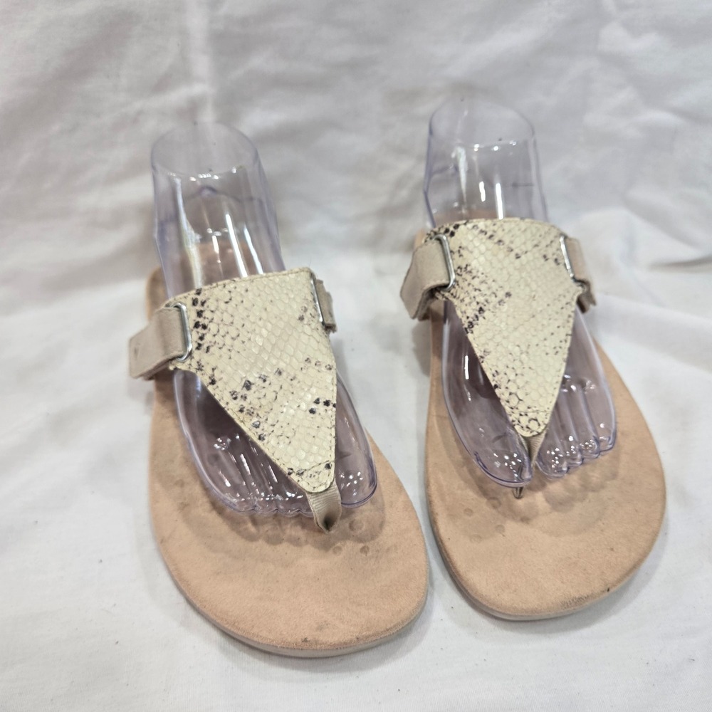 Vionic Wanda Adjustable Snake Print Thong Sandals Beige Wide Womens US 9